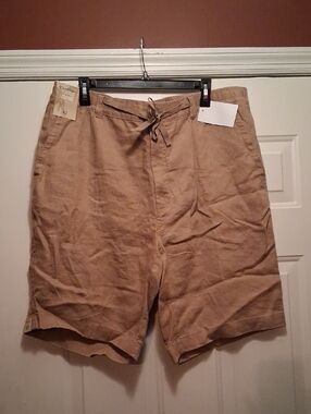 Caribbean Men's 100% Linen Drawstring Flat Front Shorts - Tan